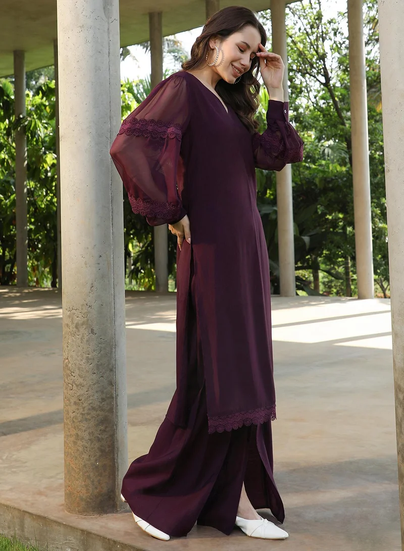  قصة Women's Grape Purple Solid Flared Kurta Set