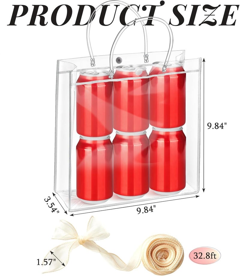 Ohuimrt 20 PCS Clear Plastic Gift Bags with Handles, 9.84 x 9.84 x 3.54 Inches Reusable Party Favor Bags with Ribbon Transparent Gift Wrap Bags Bulk for Weddings Birthdays - Image 2
