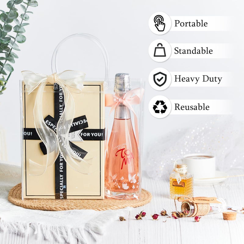 Ohuimrt 20 PCS Clear Plastic Gift Bags with Handles, 9.84 x 9.84 x 3.54 Inches Reusable Party Favor Bags with Ribbon Transparent Gift Wrap Bags Bulk for Weddings Birthdays - Image 4