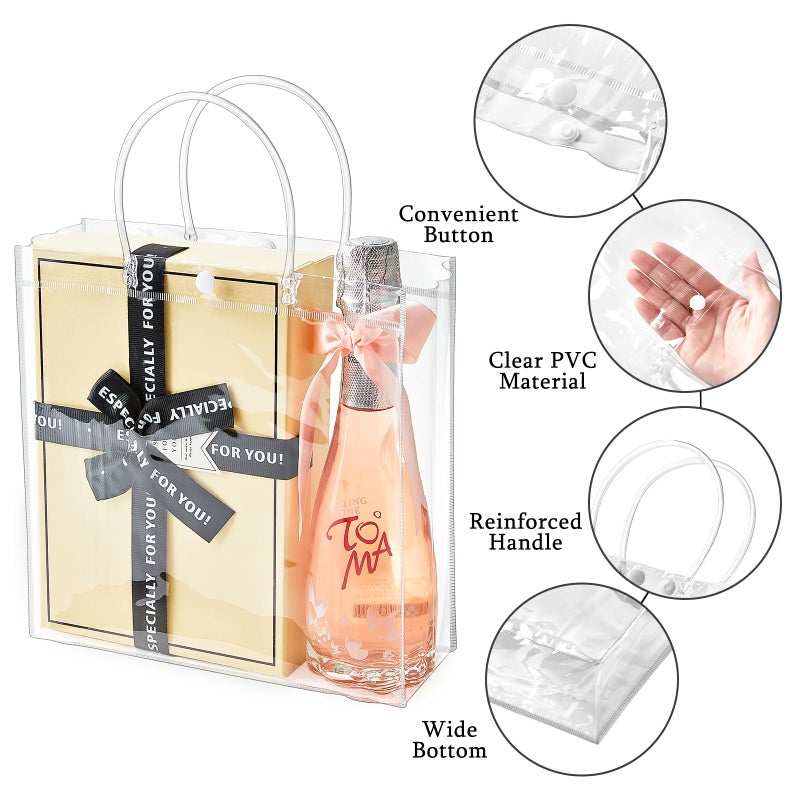 Ohuimrt 20 PCS Clear Plastic Gift Bags with Handles, 9.84 x 9.84 x 3.54 Inches Reusable Party Favor Bags with Ribbon Transparent Gift Wrap Bags Bulk for Weddings Birthdays - Image 3