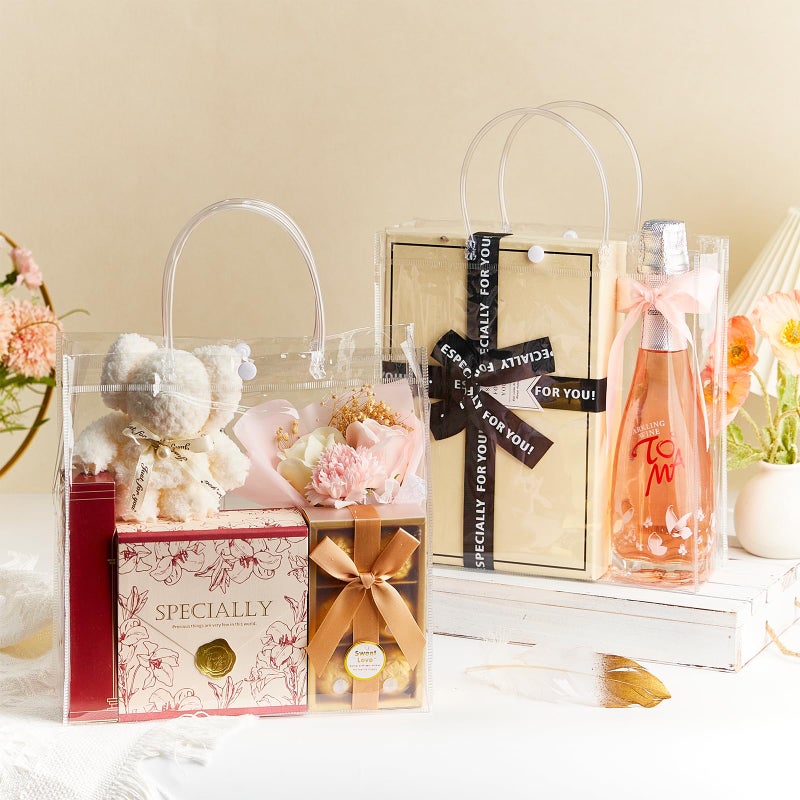 Ohuimrt 20 PCS Clear Plastic Gift Bags with Handles, 9.84 x 9.84 x 3.54 Inches Reusable Party Favor Bags with Ribbon Transparent Gift Wrap Bags Bulk for Weddings Birthdays - Image 5