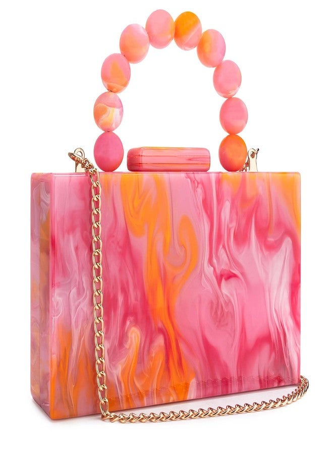 Buric Acrylic Clutch Purses Small Orange Red Evening Bag Marbling Handbags for Women With Pearl Chain Formal Wedding Prom Party Cross Body Bag - Image 1