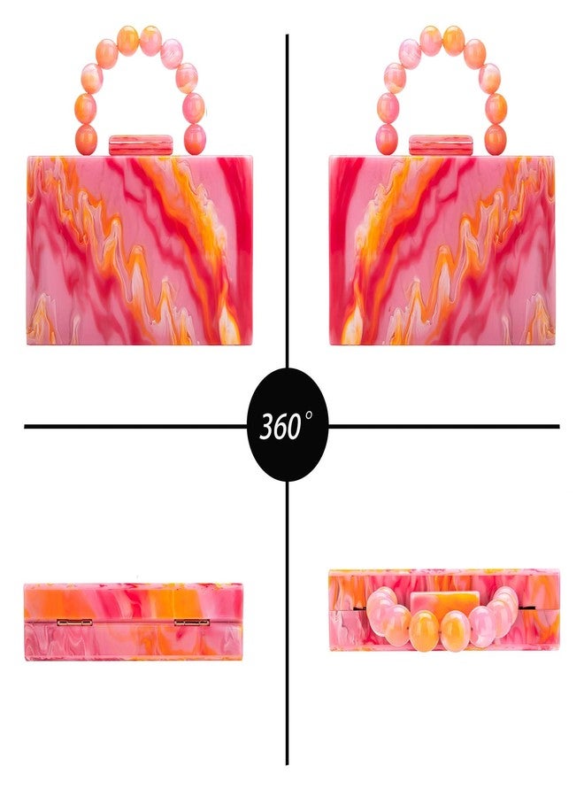 Buric Acrylic Clutch Purses Small Orange Red Evening Bag Marbling Handbags for Women With Pearl Chain Formal Wedding Prom Party Cross Body Bag - Image 4