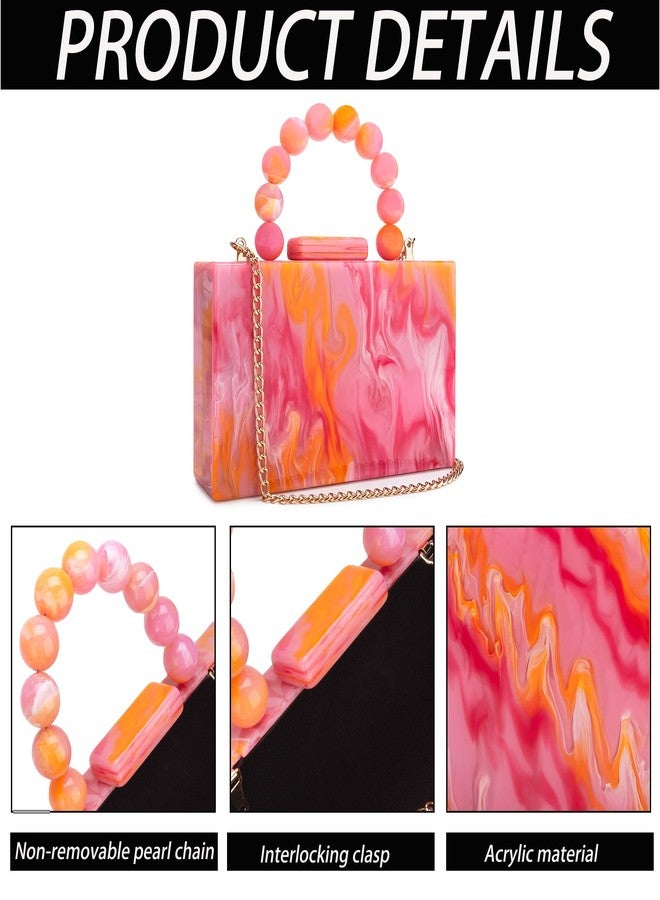 Buric Acrylic Clutch Purses Small Orange Red Evening Bag Marbling Handbags for Women With Pearl Chain Formal Wedding Prom Party Cross Body Bag - Image 3