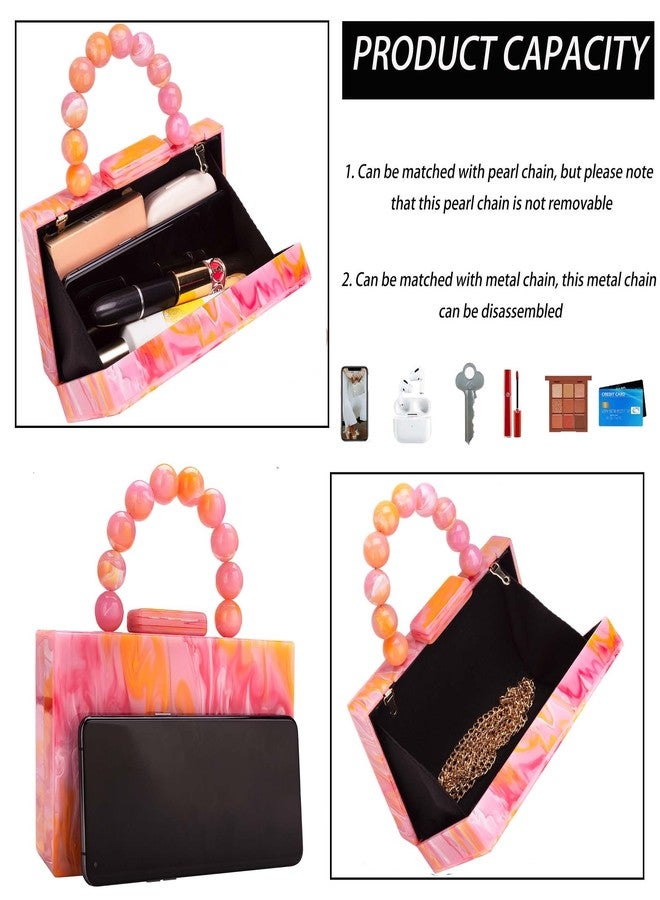 Buric Acrylic Clutch Purses Small Orange Red Evening Bag Marbling Handbags for Women With Pearl Chain Formal Wedding Prom Party Cross Body Bag - Image 5