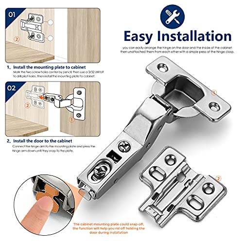 Ravinte 50 Pack 25 Pairs European Kitchen Cabinet Hinges Soft Close Insert Cabinet Door Hinges Heavy-Duty Frameless Adjustable Concealed Cabinet Cup Hinge - Image 4