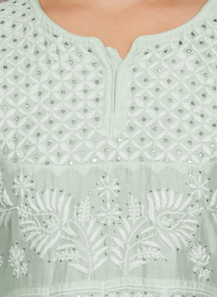Alaya Hand embroidered Chikankari Chanderi Cotton Kurta Set and Dupatta with Mukaish-AL3665KS  - Image 5