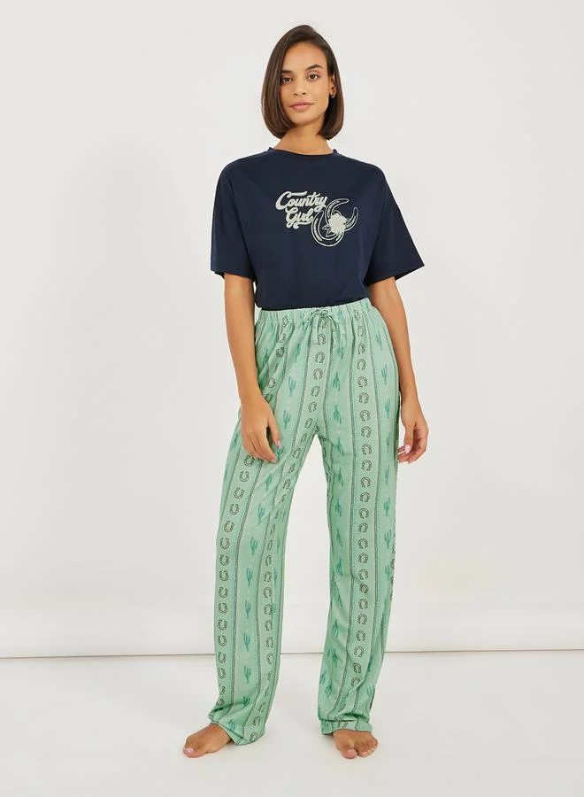 ستايلي Country Girl Graphic Print T-Shirt and Pyjama Set