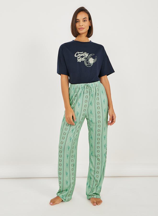 Styli Country Girl Graphic Print T-Shirt and Pyjama Set  - Image 4