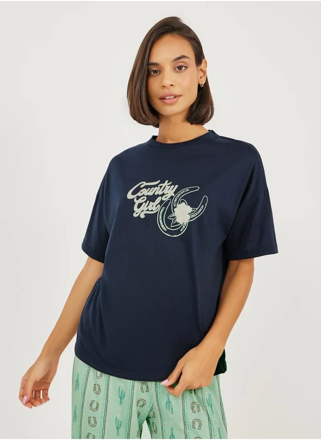 ستايلي Country Girl Graphic Print T-Shirt and Pyjama Set