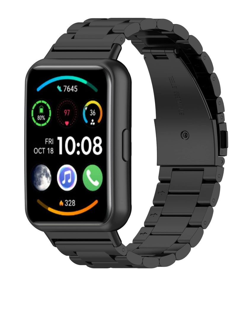 حزام معدني متوافق مع ملحقات ساعة Huawei Watch Fit المصنوعة من الفولاذ المقاوم للصدأ لساعة Huawei Watch Fit & Watch Fit الأنيقة والساعة النشطة باللون الأسود - Image 1