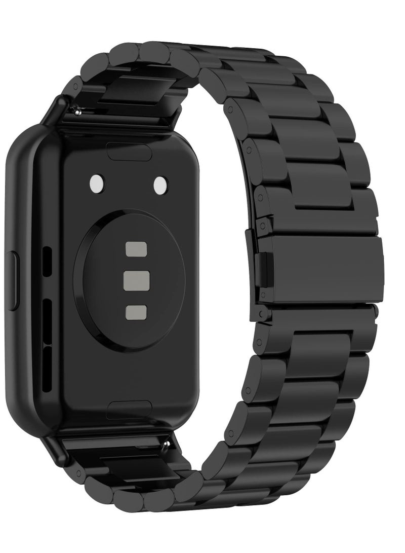 حزام معدني متوافق مع ملحقات ساعة Huawei Watch Fit المصنوعة من الفولاذ المقاوم للصدأ لساعة Huawei Watch Fit & Watch Fit الأنيقة والساعة النشطة باللون الأسود - Image 3