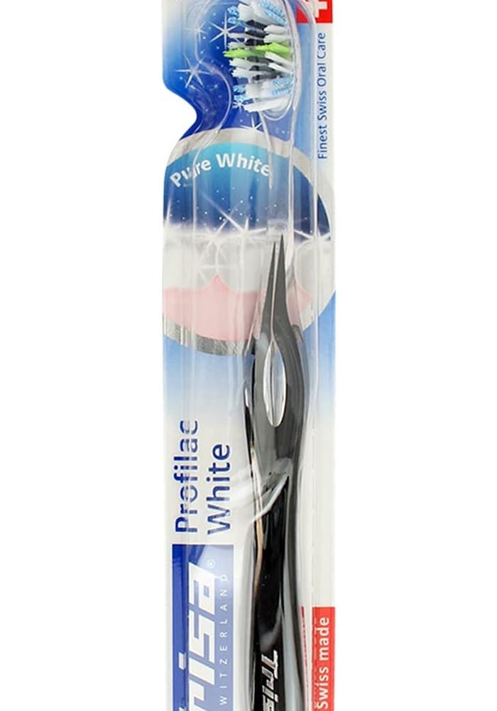 Trisa Profilac White Medium Adult Toothbrush - Swiss Oral Care with Micro Smooth Fine Tip and Elegant Handle Design - Image 1