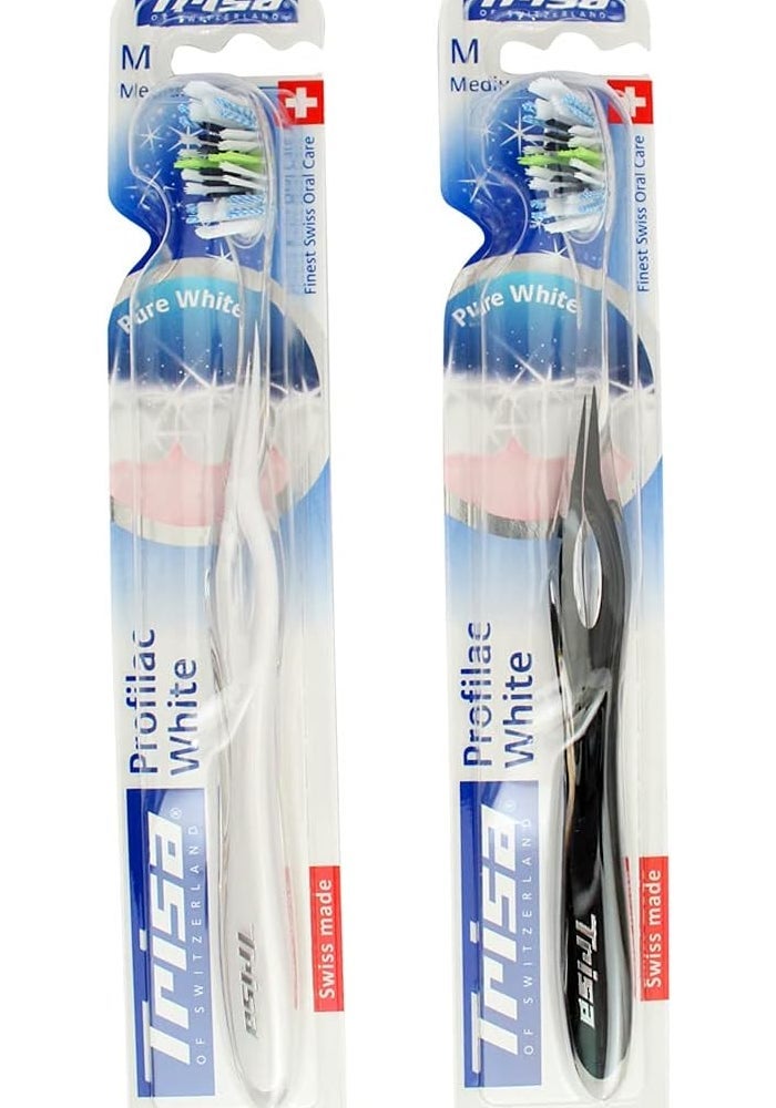 Trisa Profilac White Medium Adult Toothbrush - Swiss Oral Care with Micro Smooth Fine Tip and Elegant Handle Design - Image 4