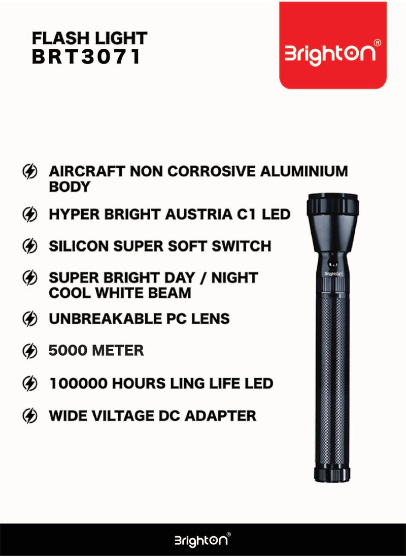 Brighton 3-in-1 Rechargeable LED Flashlight, Austria C1 LED, 5000M Beam, Aircraft Aluminum Body, Water Repellent, 2500mAh Battery, Adapter Included, 2-Year Warranty  - Image 4