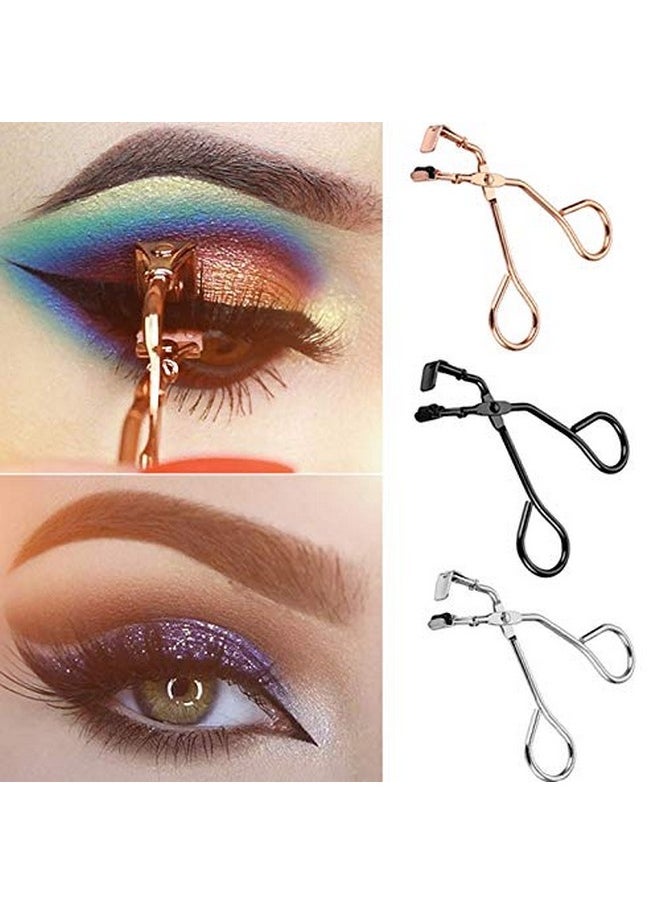 17IF 3 Pcs Eyelash Curler With Refill Pads 17If No Pinching Mini Lash Curler Fits All Eyelash Shapes(Black Gold And Silver)  - Image 1