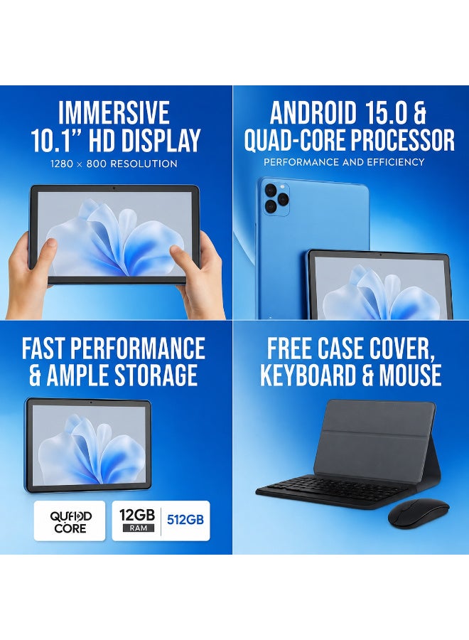 Oteeto Tab 10 PRO-MAX Slim Design | 12GB RAM + 512GB ROM | Ultra-Fast Octa-Core | Dual SIM | 10.1-inch Display | 5G Android Tablet | 8000mAh Powerhouse | Premium Performance & Style, Blue - Image 2