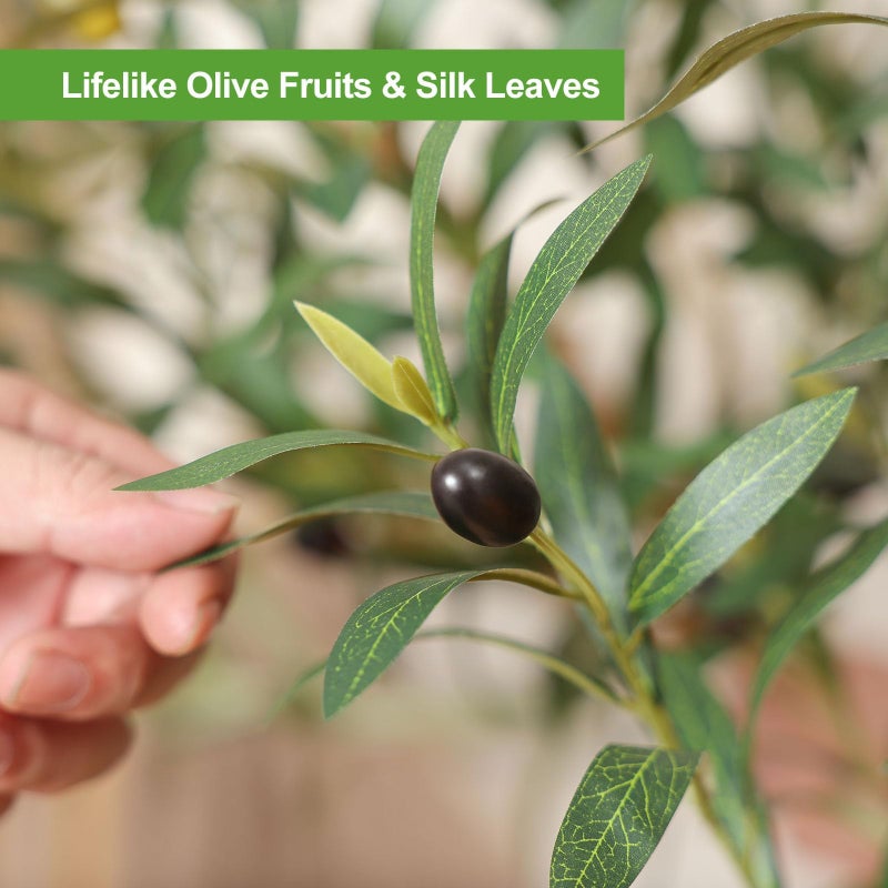 Kazeila Faux Olive Tree 6FT â€“ Tall Artificial Plants Indoor with Real Wood Trunk & Seagrass Basket, Lifelike Silk Leaves & Fruits â€“ Potted Large Fake Trees for Home, Living Room, Bedroom & Office Decor - Image 4