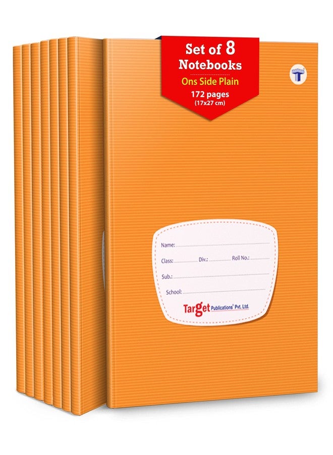 TARGET PUBLICATIONS Single Line Interleaf Notebooks | One Side Blank/Unruled & One Side Ruled | 172 Pages | Soft Brown Cover | 17 x 27 cm Approx | Pack of 8 | GSM 58 - Image 1