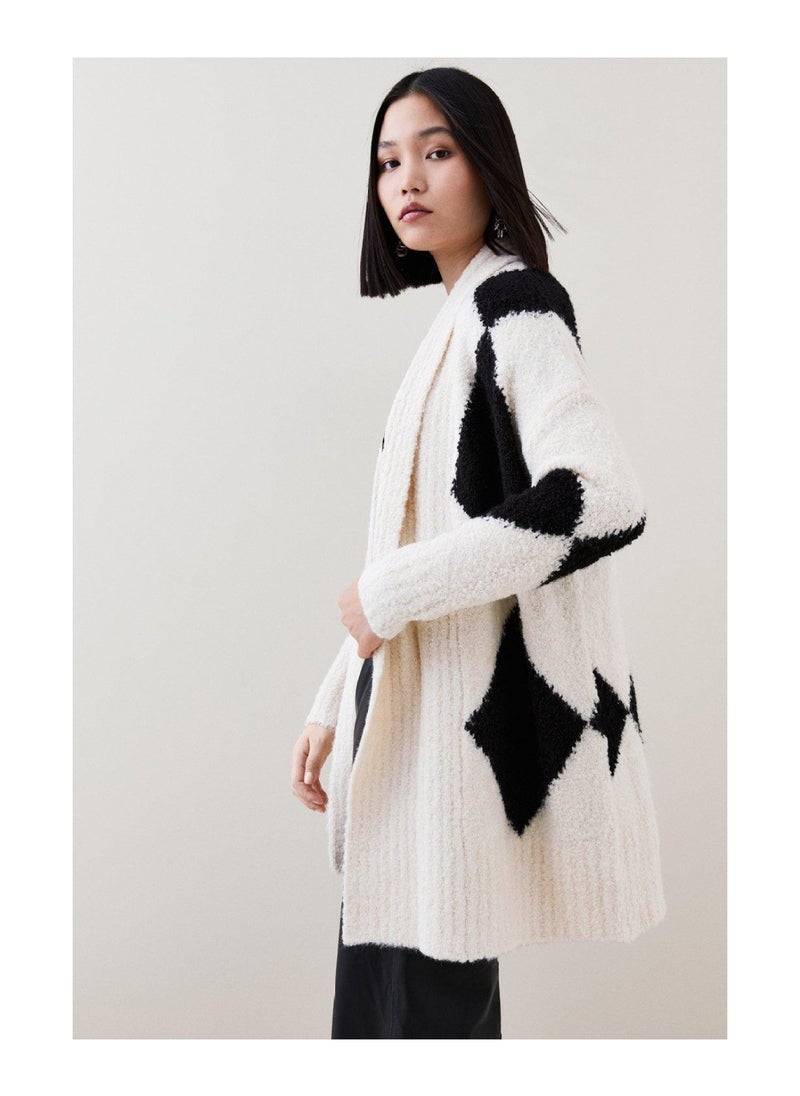Karen Millen - Intarsia Boucle Shawl Neck Cardigan - Image 1