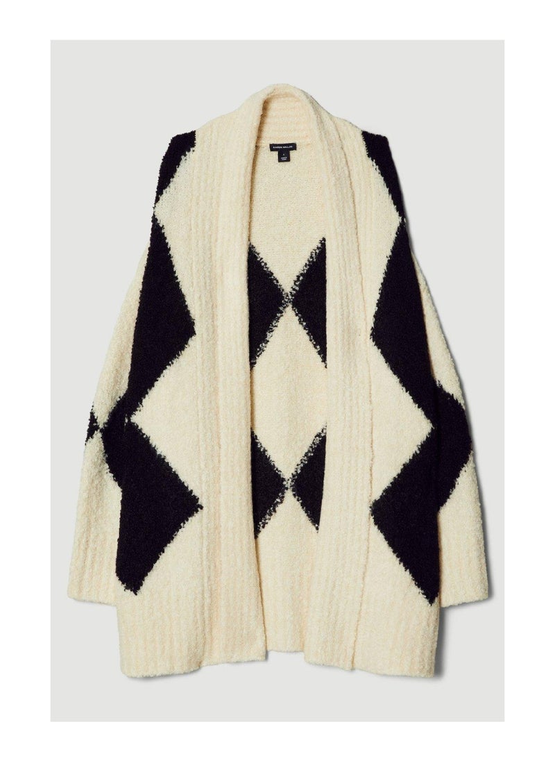 Karen Millen - Intarsia Boucle Shawl Neck Cardigan - Image 1