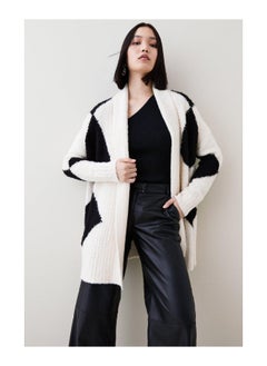 Intarsia Boucle Shawl Neck Cardigan