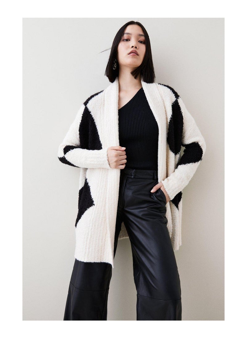 Karen Millen - Intarsia Boucle Shawl Neck Cardigan - Image 1