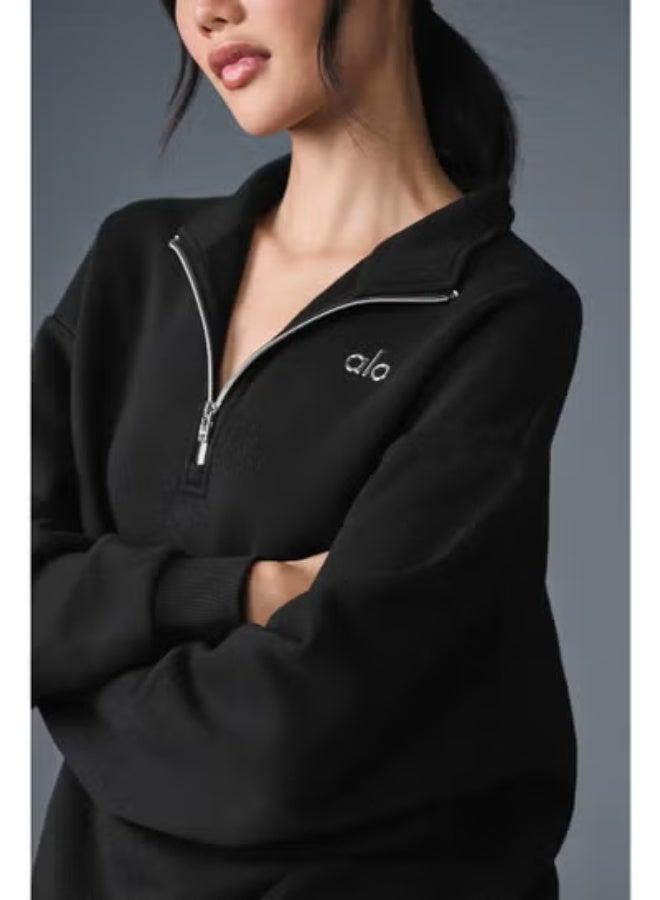 Alo Yoga Accolade 1/4 Zip Sweatshirt Relaxed Fit Women Long Sleeve Casual Daily Wear Top - Image 1