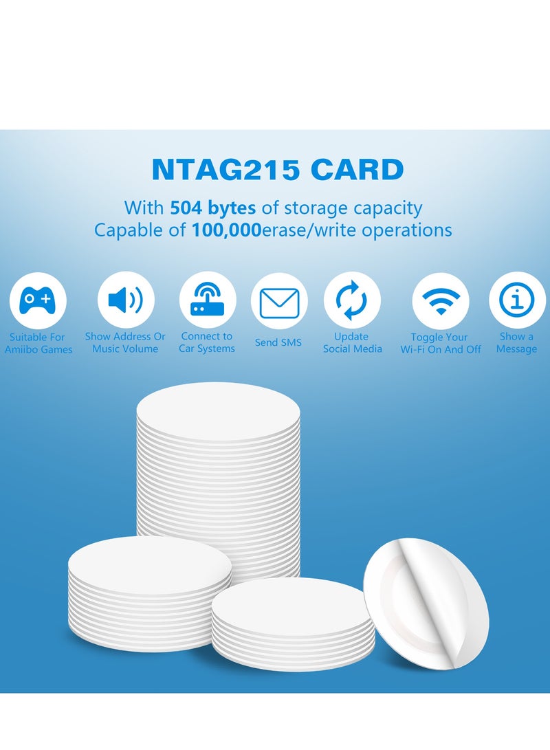 50 Pieces 215 NFC Card Tag Blank White PVC Card NFC Coin Cards Compatible with Tagmo and NFC Enabled Mobile Phones and Devices Round 25 mm 1 Inch - Image 5