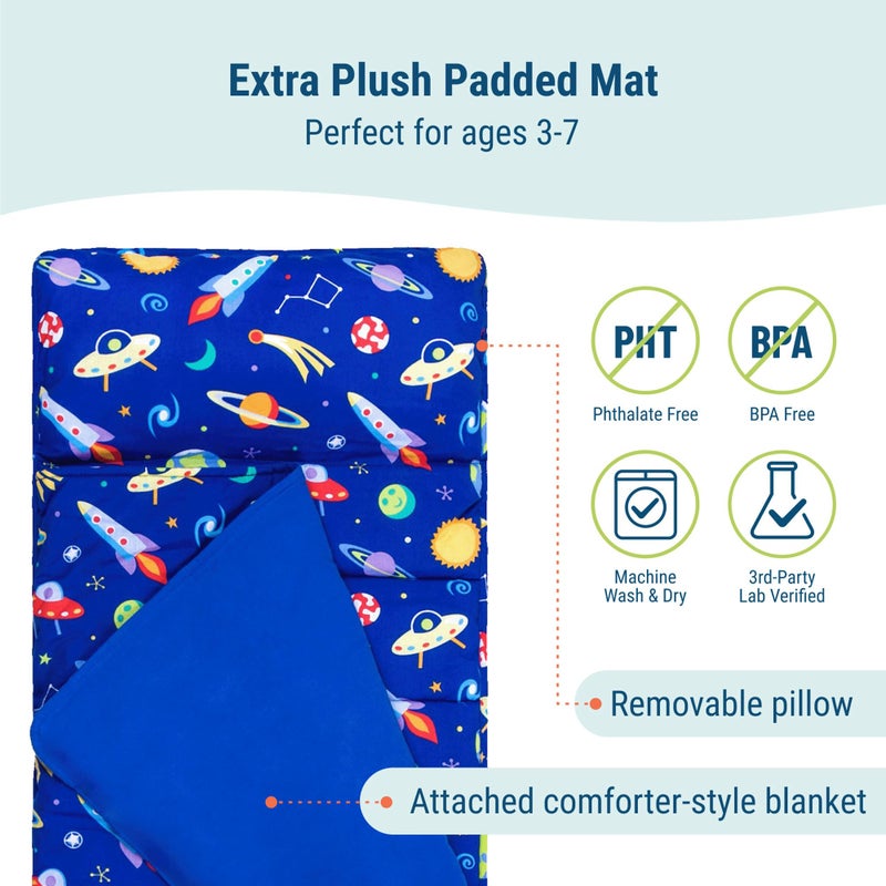 Wildkin Kids Original Nap Mat â€“ Cozy Kids Sleep Mat with Pillow, Ideal for School & Travel - Out of This World - Image 3