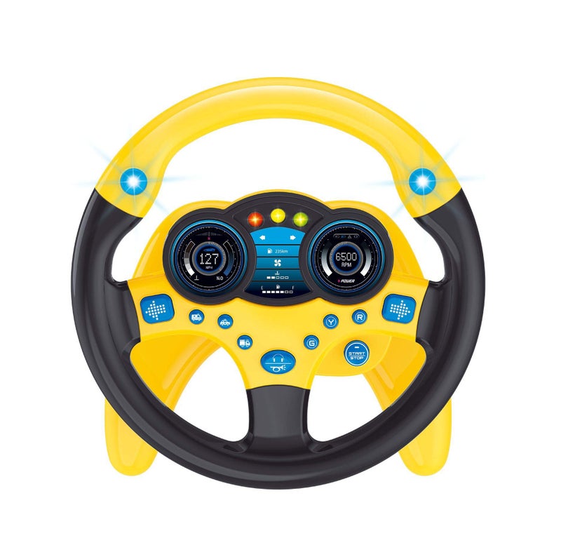 Yohencin Simulated Driving Controller Portable Simulated Steering Wheel Copilot Toy Childrens Small Steering Toy Gift Funny Interactive Driving Wheel with Music Yellow - Image 3