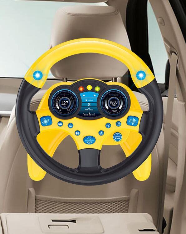 Yohencin Simulated Driving Controller Portable Simulated Steering Wheel Copilot Toy Childrens Small Steering Toy Gift Funny Interactive Driving Wheel with Music Yellow - Image 5