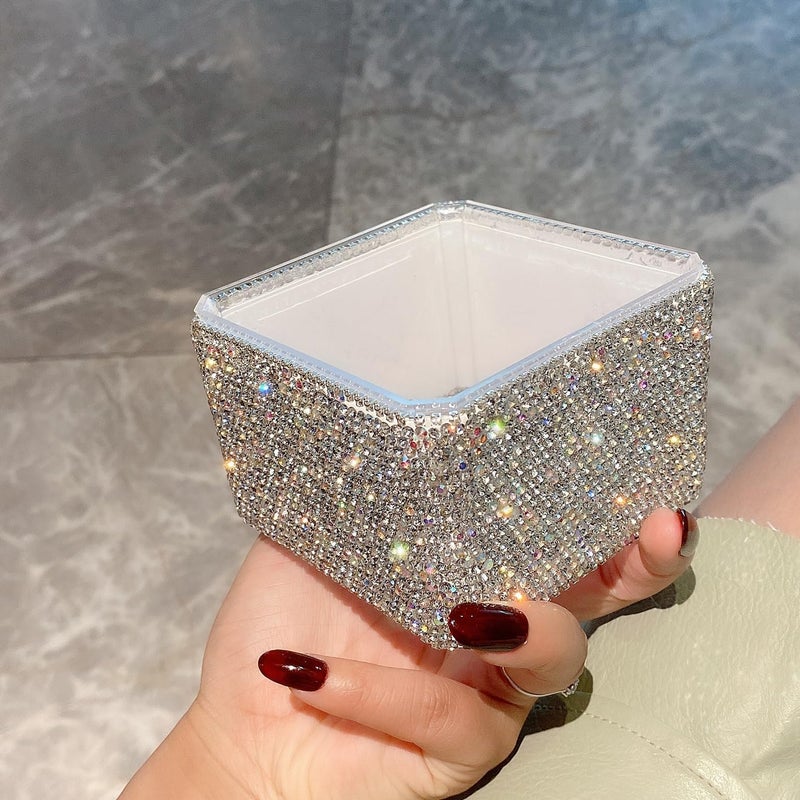 Bling Luxurious Rhinestone Desktop Organizer - High-End Makeup Storage Box Organizer Holder - Elegant Vanity Lipstick Display for Bedroom Dressing Table (Silver)