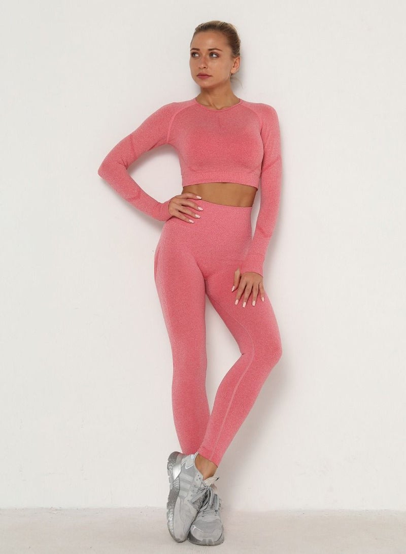 Loquat High Waist Tight-Fitting Sports Set Watermelon Red  - Image 1