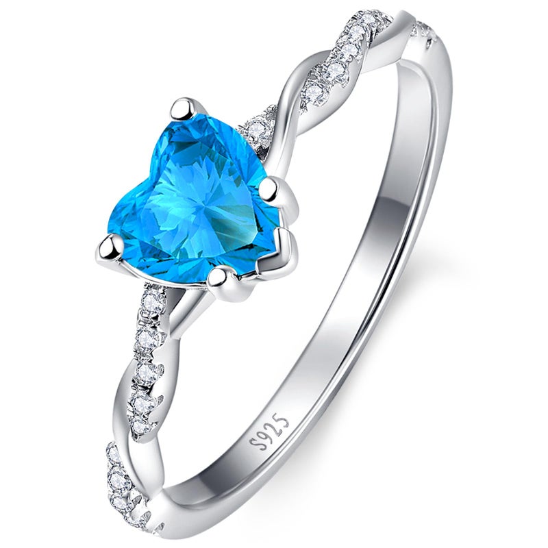 Yaresul 1.25ct Blue Topaz Ring for Women 925 Sterling Silver blue Heart Ring for Women Promise Ring for Her December Birthstone Jewelry Token of Love Gifts Size 7 - Image 1