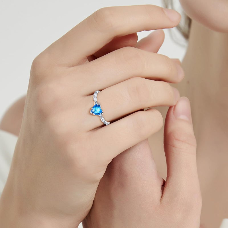 Yaresul 1.25ct Blue Topaz Ring for Women 925 Sterling Silver blue Heart Ring for Women Promise Ring for Her December Birthstone Jewelry Token of Love Gifts Size 7 - Image 4