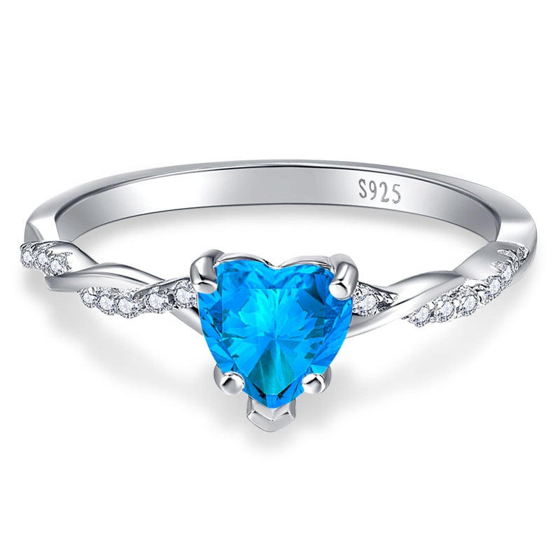 Yaresul 1.25ct Blue Topaz Ring for Women 925 Sterling Silver blue Heart Ring for Women Promise Ring for Her December Birthstone Jewelry Token of Love Gifts Size 7 - Image 2