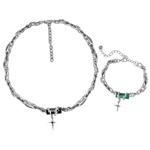 YUISI 2PCS Jewellery Set, Gothic Necklace and Bracelet Set, Matching Couple Gift for Men and Women, Suitable for Both Men and Women Who pPersonalized Accessories - Image 1