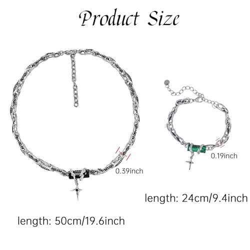 YUISI 2PCS Jewellery Set, Gothic Necklace and Bracelet Set, Matching Couple Gift for Men and Women, Suitable for Both Men and Women Who pPersonalized Accessories - Image 2