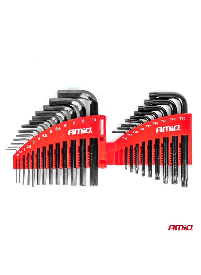 AMIO 22-Piece HEX & TORX Key Set CR-V Steel – Professional Allen and Star Key Set with Storage Holder AMIO 04297 - Image 4
