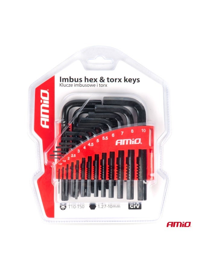 AMIO 22-Piece HEX & TORX Key Set CR-V Steel – Professional Allen and Star Key Set with Storage Holder AMIO 04297 - Image 5
