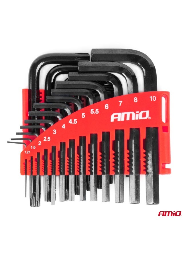AMIO 22-Piece HEX & TORX Key Set CR-V Steel – Professional Allen and Star Key Set with Storage Holder AMIO 04297 - Image 3