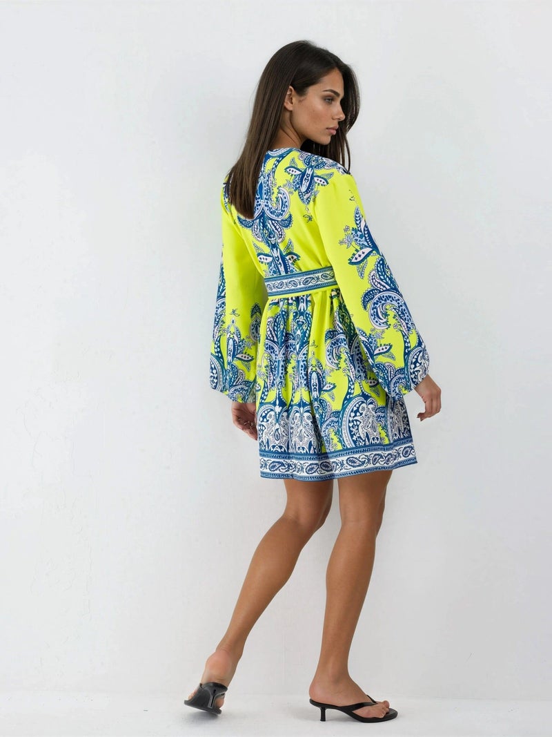 Jennyfer V-Neck Paisley A-Line Mini Dress with Buttons - Image 3