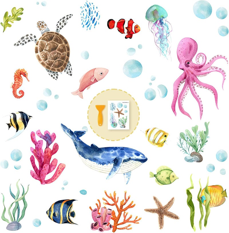 PRATIQUE Non Slip Bathtub Stickers, 6 Pages Sea Organism Adhesive Kids Anti Slip Decal Threads for Shower Floor and Bath Tub Decals(Ocean) - Image 1