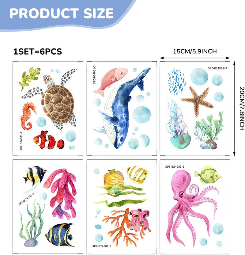 PRATIQUE Non Slip Bathtub Stickers, 6 Pages Sea Organism Adhesive Kids Anti Slip Decal Threads for Shower Floor and Bath Tub Decals(Ocean) - Image 4