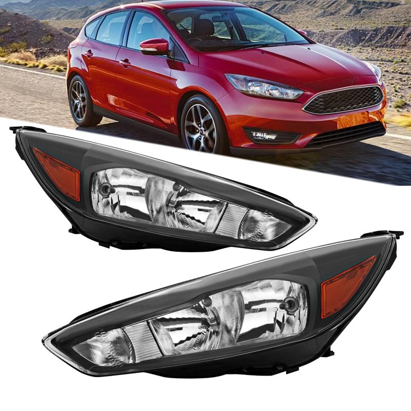 مجموعة مصابيح أمامية متوافقة مع فورد فوكس 2015 2016 2017 2018 S SE ST هالوجين مصباح أمامي مع لمبة هيكل أسود وزاوية برتقالية