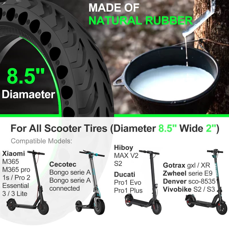 BANGTING قطعتان من الإطارات الصلبة مقاس 8.5 × 2 بوصة للسكوتر الكهربائي 8 1/2 × 2 إطار لـ Gotrax GXL V2 / XR/APEX 50/75-6.1 بديل الإطارات لـ Xiaomi Pro 2 / M365 / 1S وجميع إطارات السكوتر مقاس 8.5 بوصة - Image 5