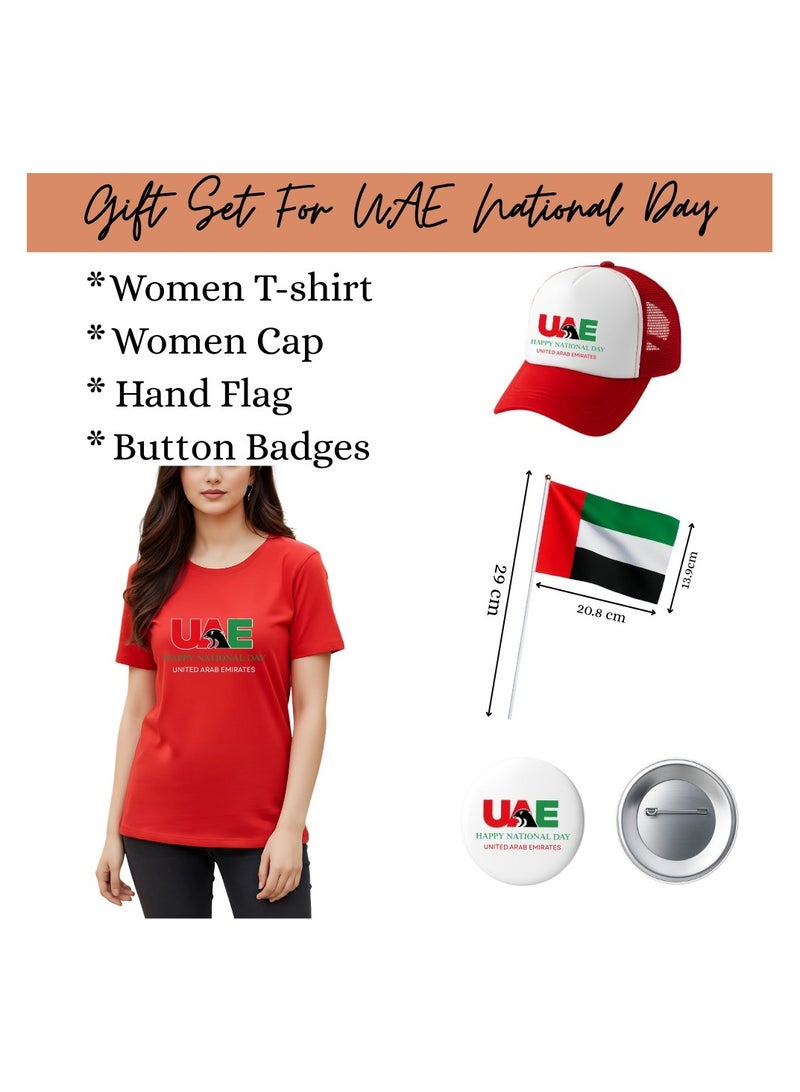 UAE T-Shirt for Women – Adult Round Neck T-Shirt, Cap, Flag, and Badge – Pack of 4 Combo - Image 2