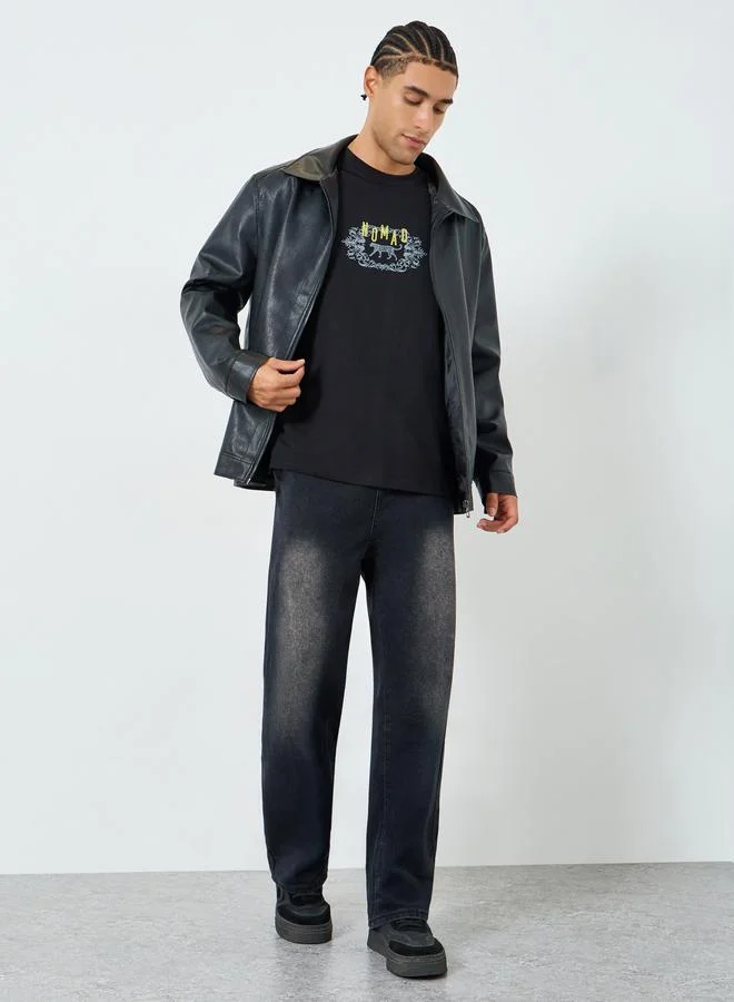 Styli Men Black Oversized Retro Ornate Printed T-Shirt