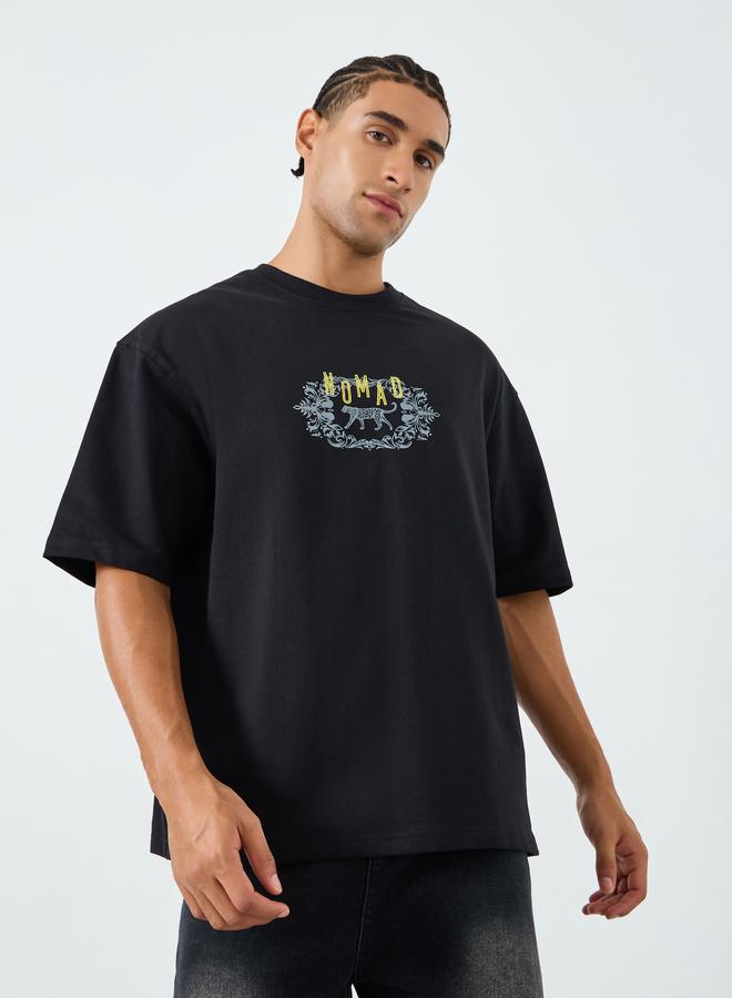 Styli Men Black Oversized Retro Ornate Printed T-Shirt - Image 1